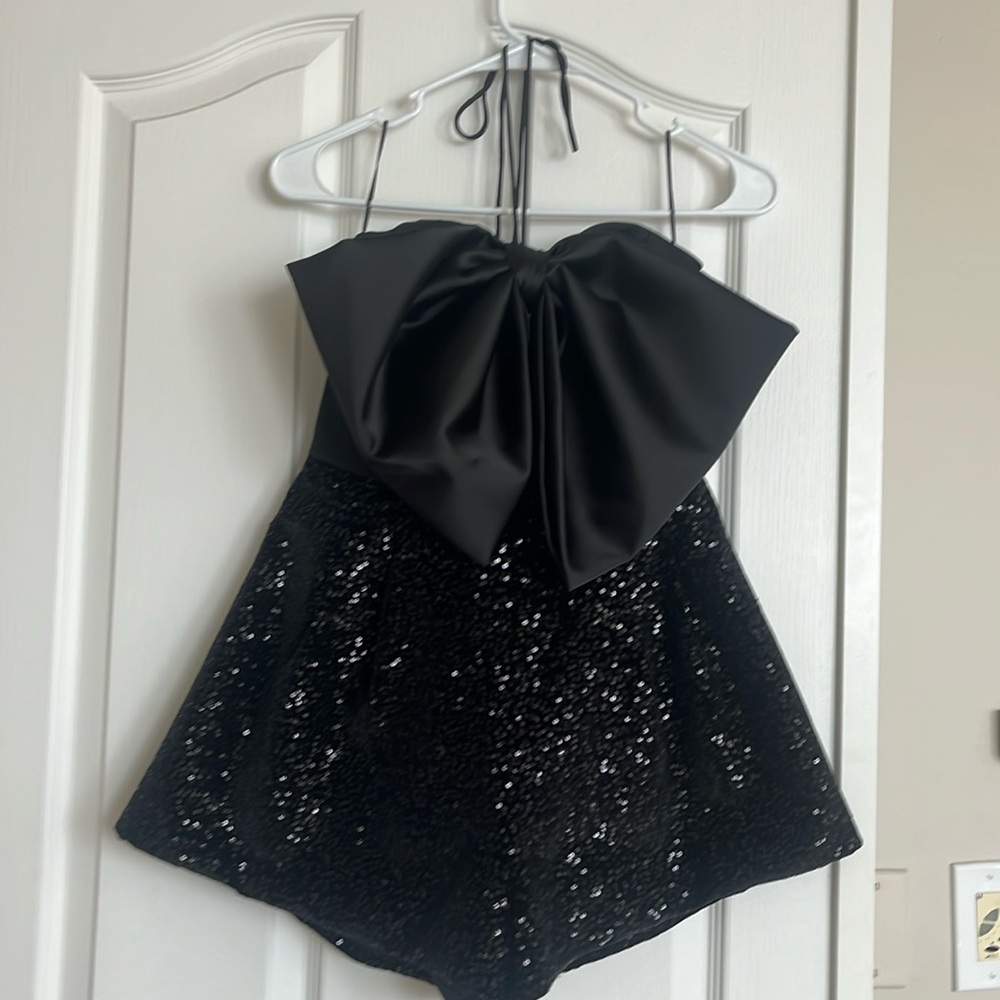 NWT Black Sequin Bown Romper